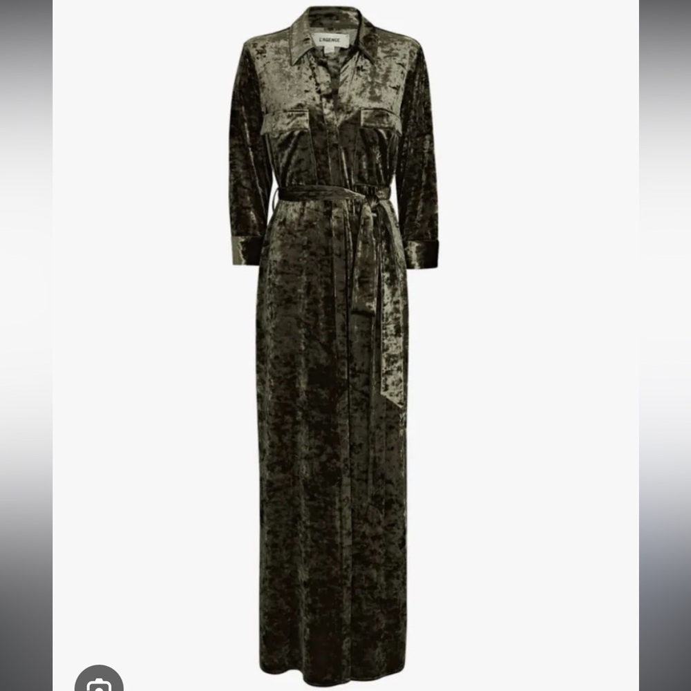 L'AGENCE Cameron Velvet Maxi Shirt Dress Small